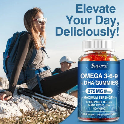 Omega 3 6 9 + DHA Gummies - Brain Health, Enhances Concentration, Memory, Improves Blood Circulation, Eye Support