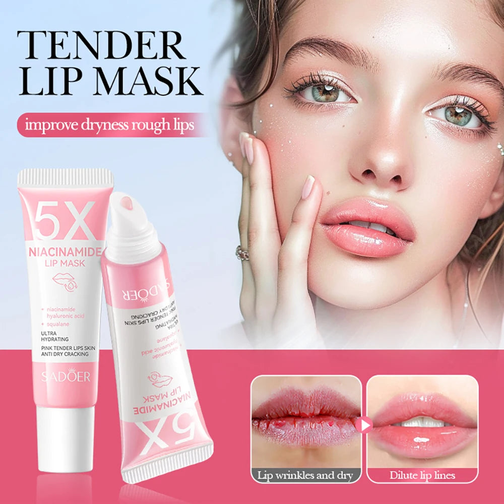 Máscara labial rechonchadora de niacinamida 5X – hidratação intensa e anti-secura para lábios macios e rosa |   Cuidados com os lábios rachados Overnig 10g/pc