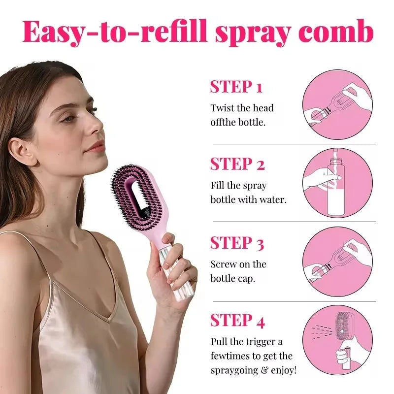 2-in-1 Multi-functional Spray Bottle Comb Wet Dry Scalp Massage Bristle Comb Salon Fluffy Modeling Comb Gift for Girl Women
