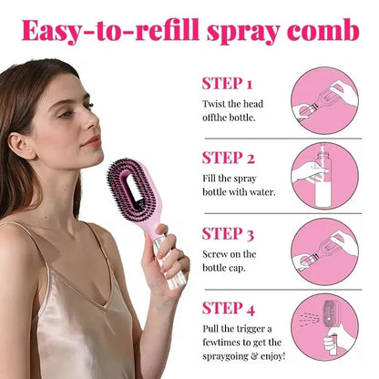 2-in-1 Multi-functional Spray Bottle Comb Wet Dry Scalp Massage Bristle Comb Salon Fluffy Modeling Comb Gift for Girl Women