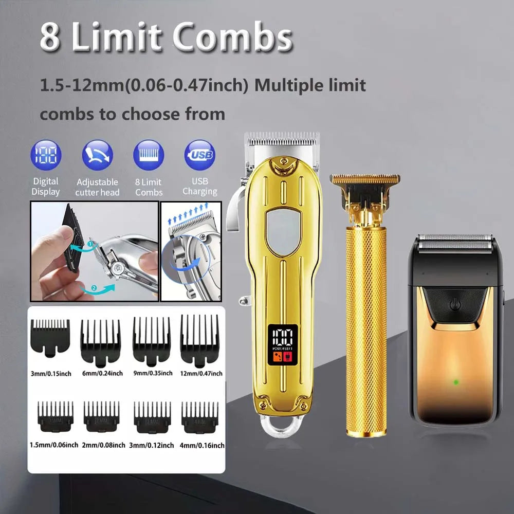 Professional Hair Clipper and Trimmer Set Men Electric Razor Shavers Beard Trimmer Rechargeable Barber Clippers Haircut Kit