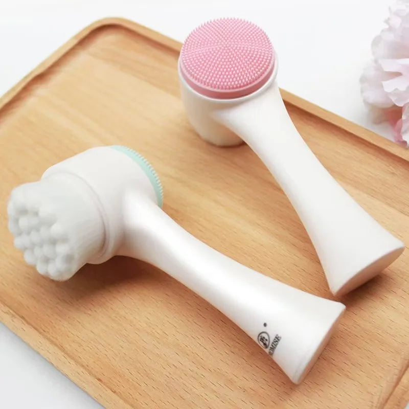 3D Silicone Face Cleansing Brush Manual Cleanser Facial Cleansing Instrument Soft Brush Dual-Sided Massager