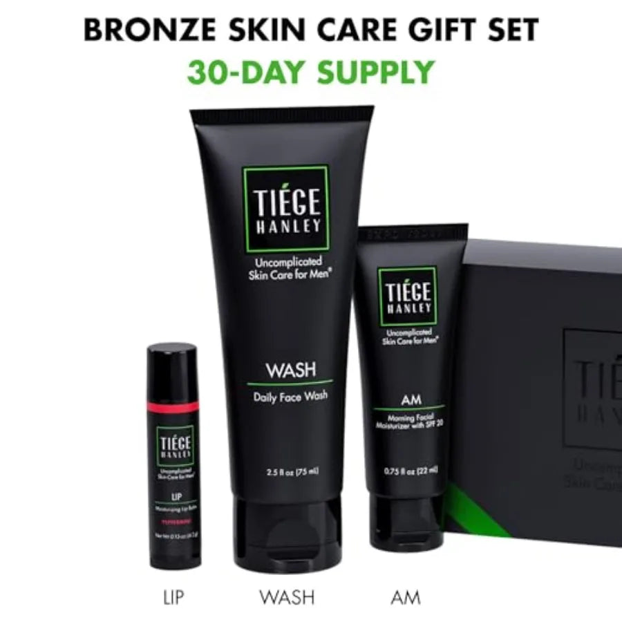 Tiege Hanley Skin Care Gift Box for Men, Bronze Gifting Skincare Set With Daily Face Wash, AM Moisturizer With SPF 20 Sunscreen