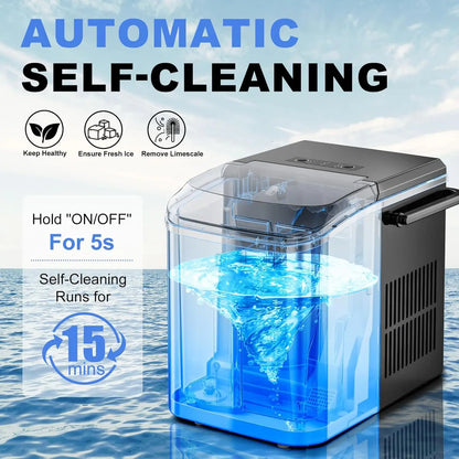 Portable Ice Maker Machine, 9 Cubes in 6 Mins, 26lbs Daily, Auto-Clean with Basket & Scoop for Home Kitchen RV Camping Black
