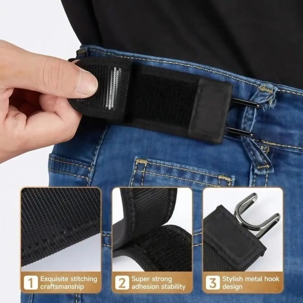 Unisex Upgraded Buckle-Free Buckleless Belt Men Women Hook Velcro Waist Buckle Adjustable Elastic Belt Comfortable Metal Hook