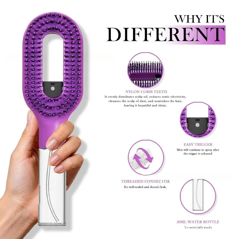 2-in-1 Multi-functional Spray Bottle Comb Wet Dry Scalp Massage Bristle Comb Salon Fluffy Modeling Comb Gift for Girl Women