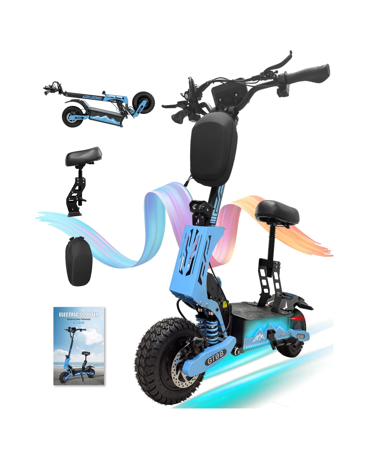 GT08 5600W Adult Electric Scooter Dual Motor Top Speed 50MPH,60V27AH, 11-inch Off-Road Tires Sport Folding eScooter with Seat - AliExpress