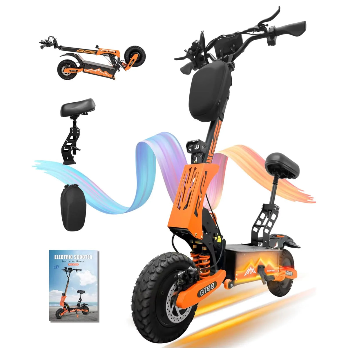GT08 5600W Adult Electric Scooter Dual Motor Top Speed 50MPH,60V27AH, 11-inch Off-Road Tires Sport Folding eScooter with Seat - AliExpress