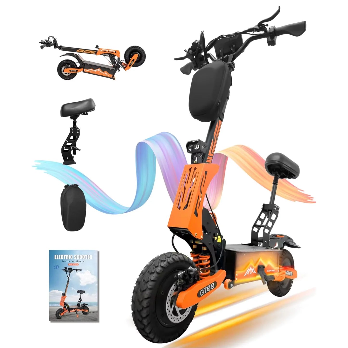 GT08 5600W Adult Electric Scooter Dual Motor Top Speed 50MPH,60V27AH, 11-inch Off-Road Tires Sport Folding eScooter with Seat - AliExpress