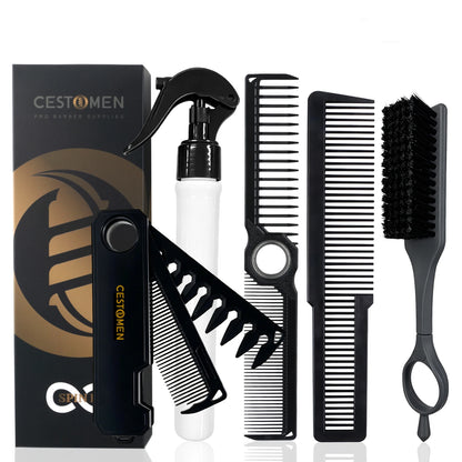 5PCS Barber Tool Set - Spinning Comb, Folding Hair Comb, Cleaning Brush, Fine Tooth Comb & Spray Bottle for Salon Home Use