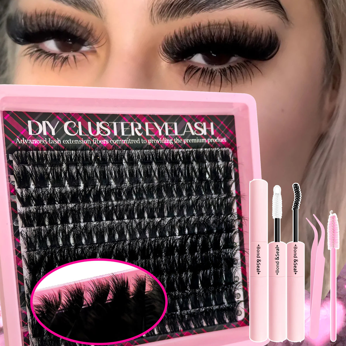 17 Pairs D Curl Cluster Eyelash Extensions, soft reusable fluffy thick upper & lower DIY individual lashes.
